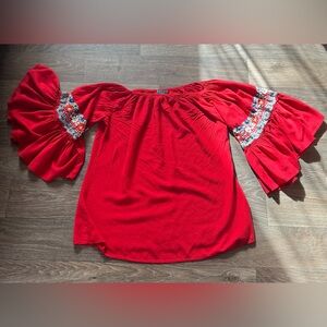 Turquoise Haven Red Flare Sleeve Shirt Small